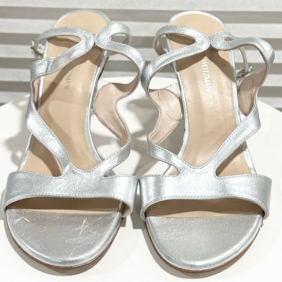 🌹STUART WEITZMAN🌹 Mariposa Silver Leather Sandals Size: 5 - Picture 5 of 16